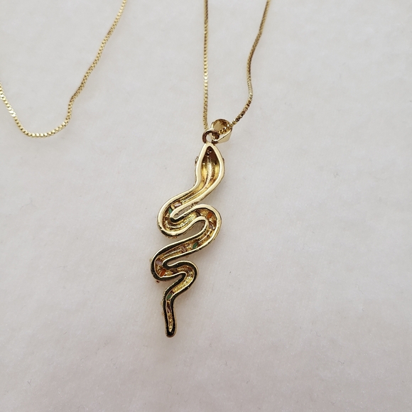 Enamel Snake with Rhinestones Gold tone Necklace - Picture 6 of 15